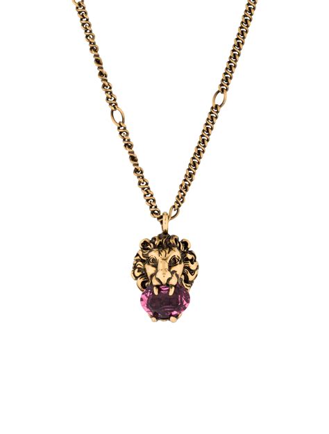 gucci lion necklace with crystal|Gucci gg necklace.